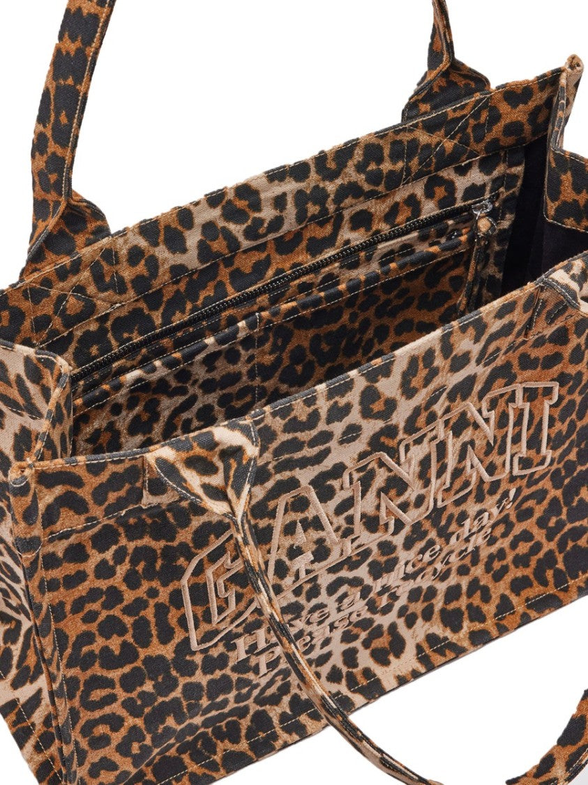 Ganni Large Tote Bag With Bold Leopard Print And Embroidered Logo
