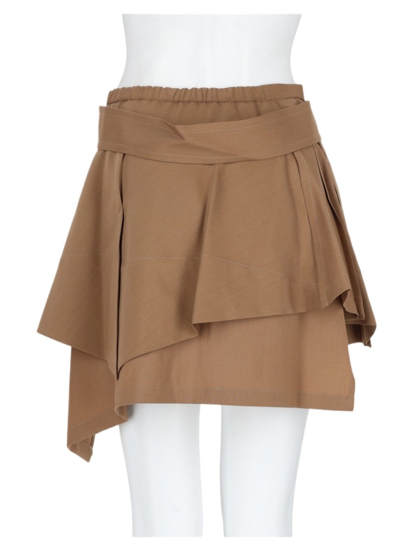 Vivienne Westwood Beige Asymmetrical Belted Virgin Wool Mini Skirt