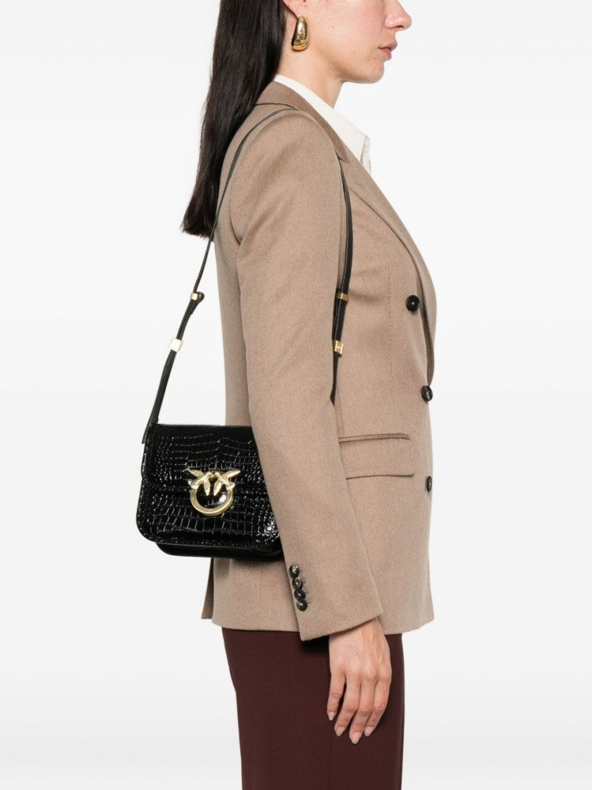 Pinko Compact Black Bag With Textured Crocodile Finish