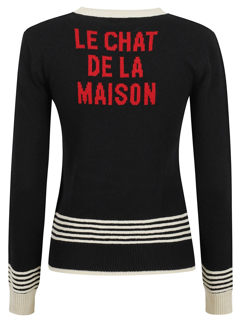 Valentino Garavani Crew Neck Sweater With Multicolored Cat Embroidery