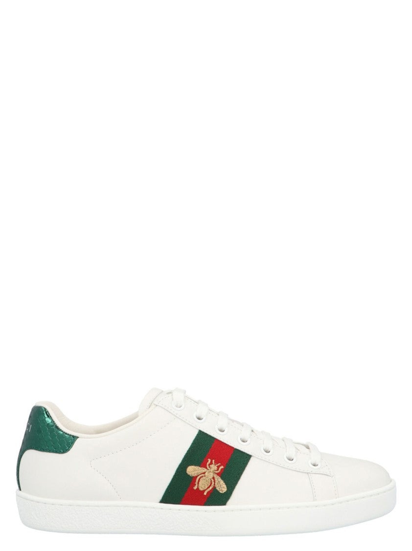 Gucci White Leather Sneakers With Web Ribbon