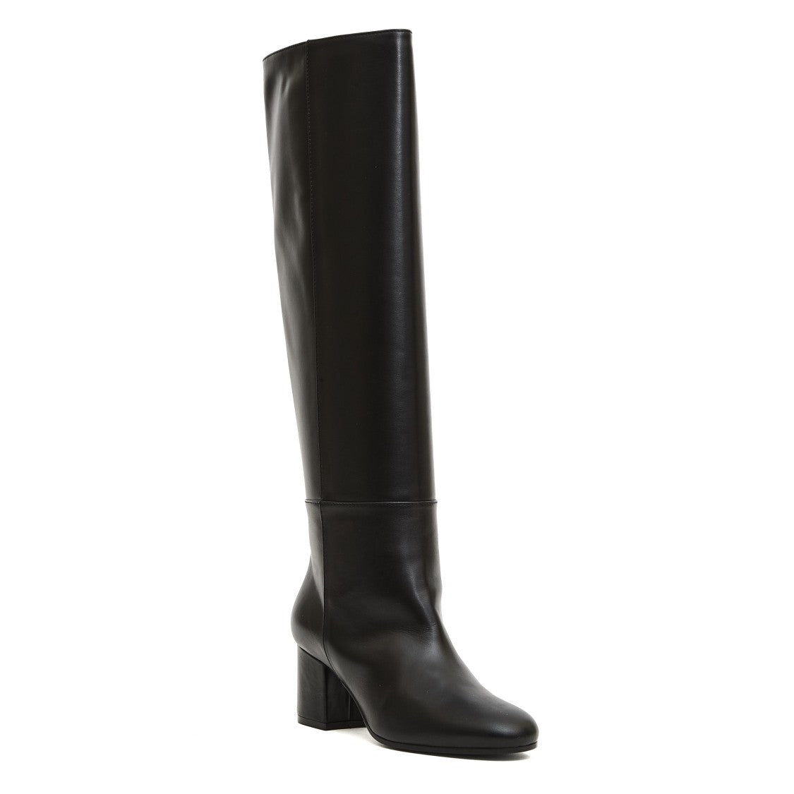 Via Roma 15 Knee-High Black Leather Boot With 70Mm Block Heel