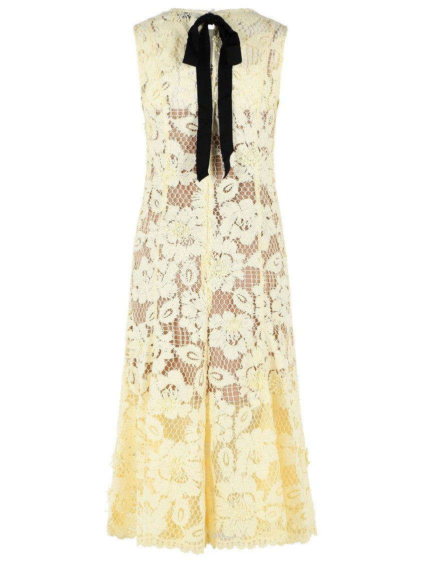 Self-Portrait 'Crochet' Yellow Polyester Dress