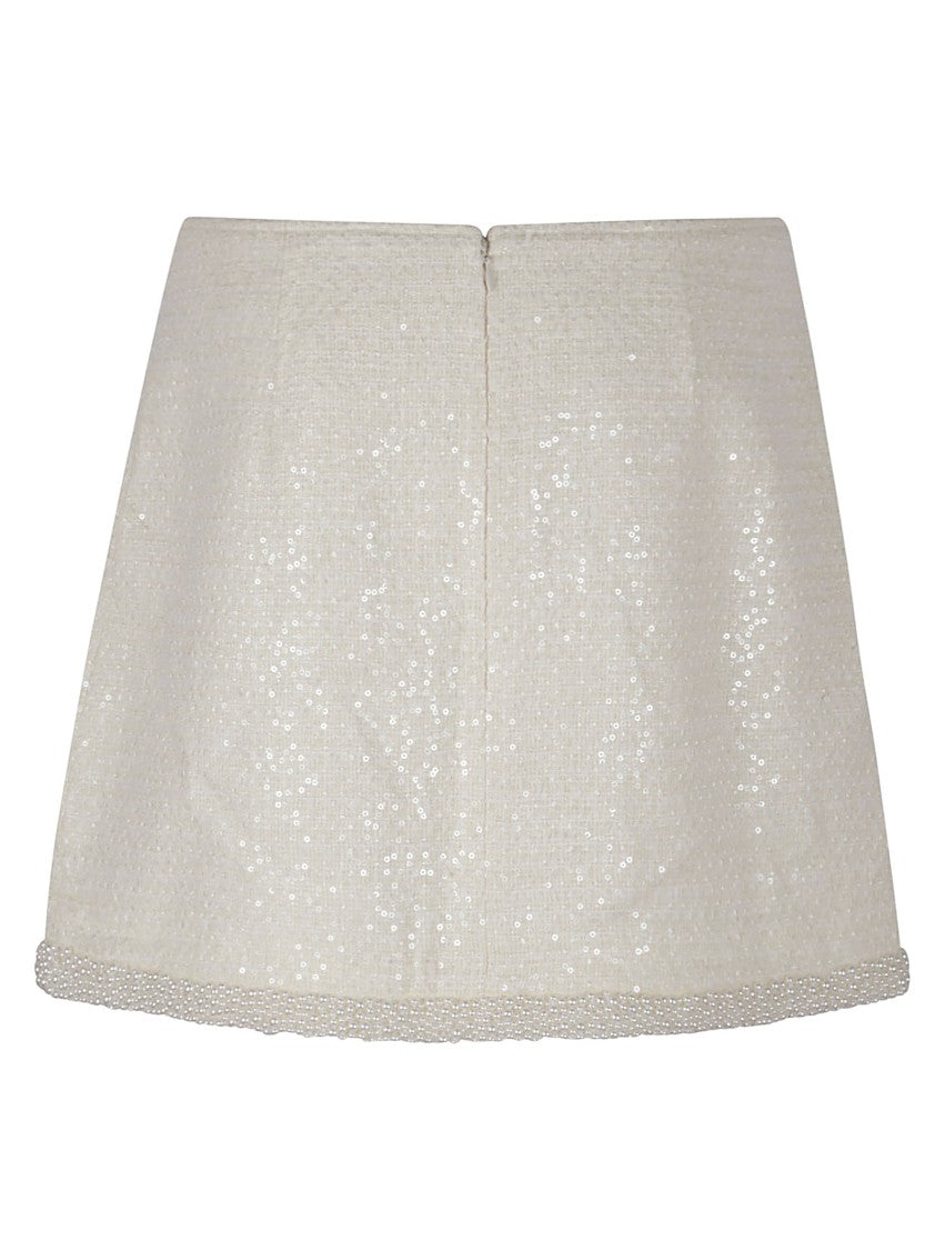 Self-Portrait Cream Boucle Pearl Trim Mini Skirt