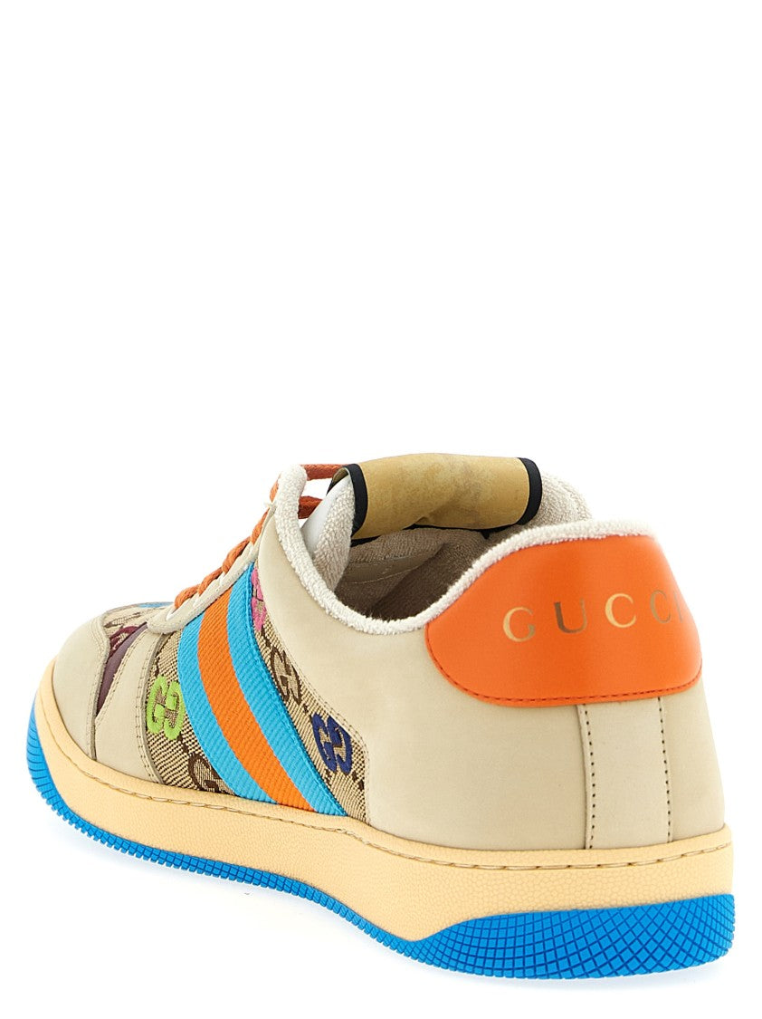Gucci Leather Sneakers With Multicolor Gg Inserts