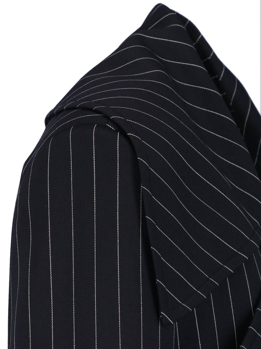 Dondup Black Gessato Wool Pinstripe Coat