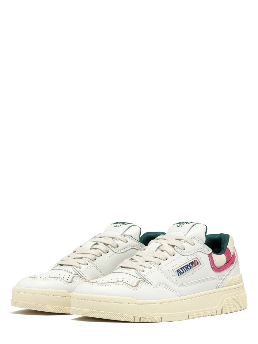 Autry Low-Top Leather Sneakers With Fuchsia Suede Inserts