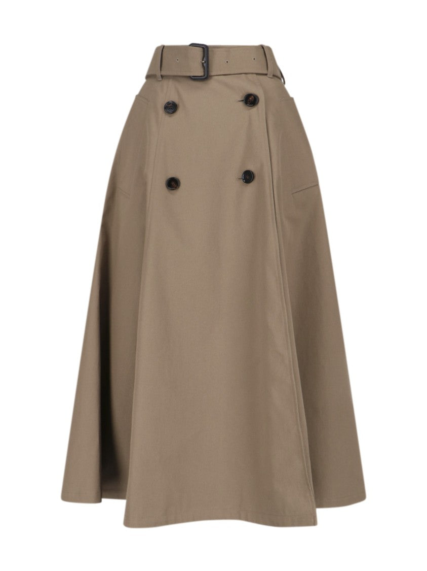 Burberry Brenda Beige High-Waisted Belted Cotton Midi Skirt