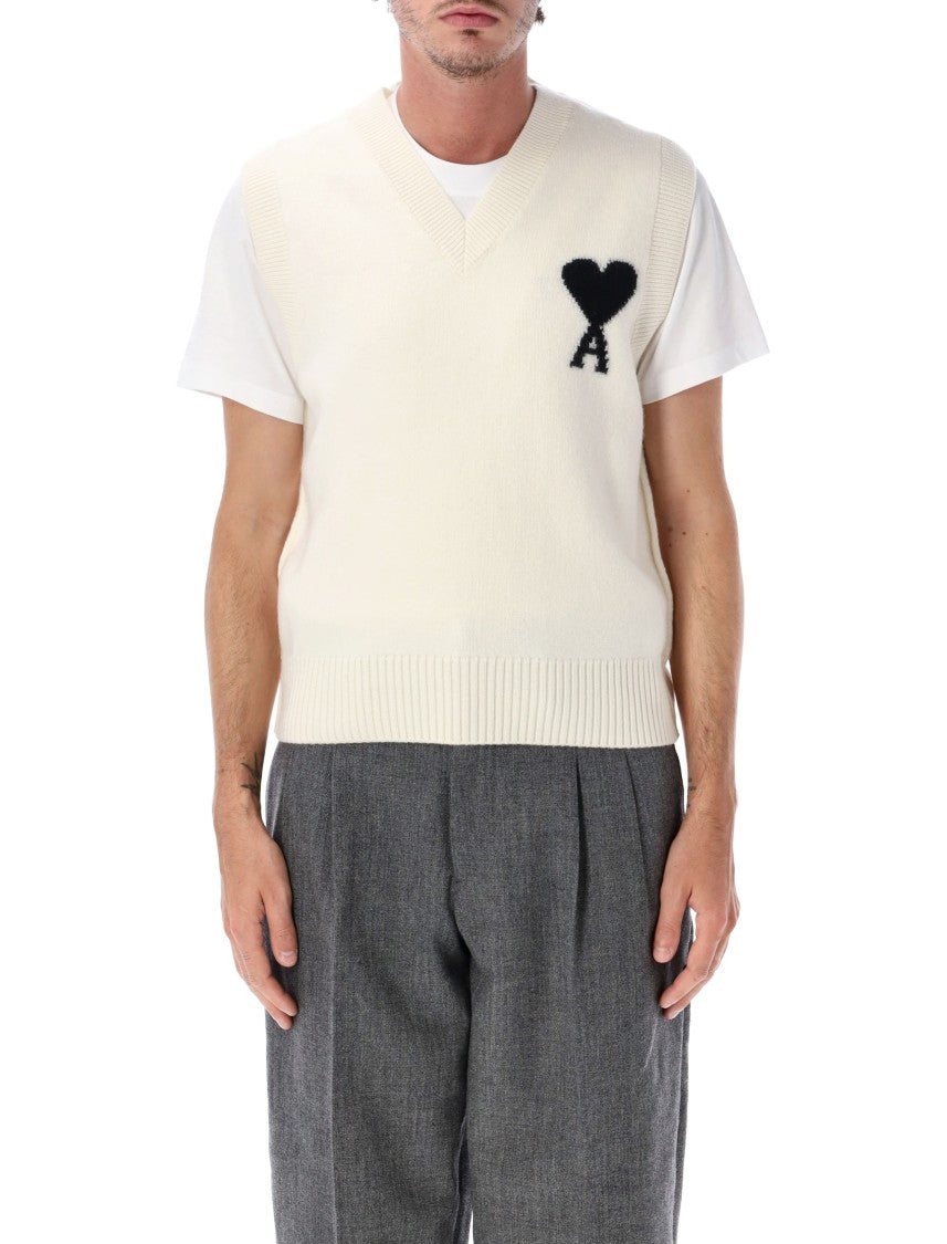 Ami Paris Sleeveless Adc V-Neck Knit Sweater