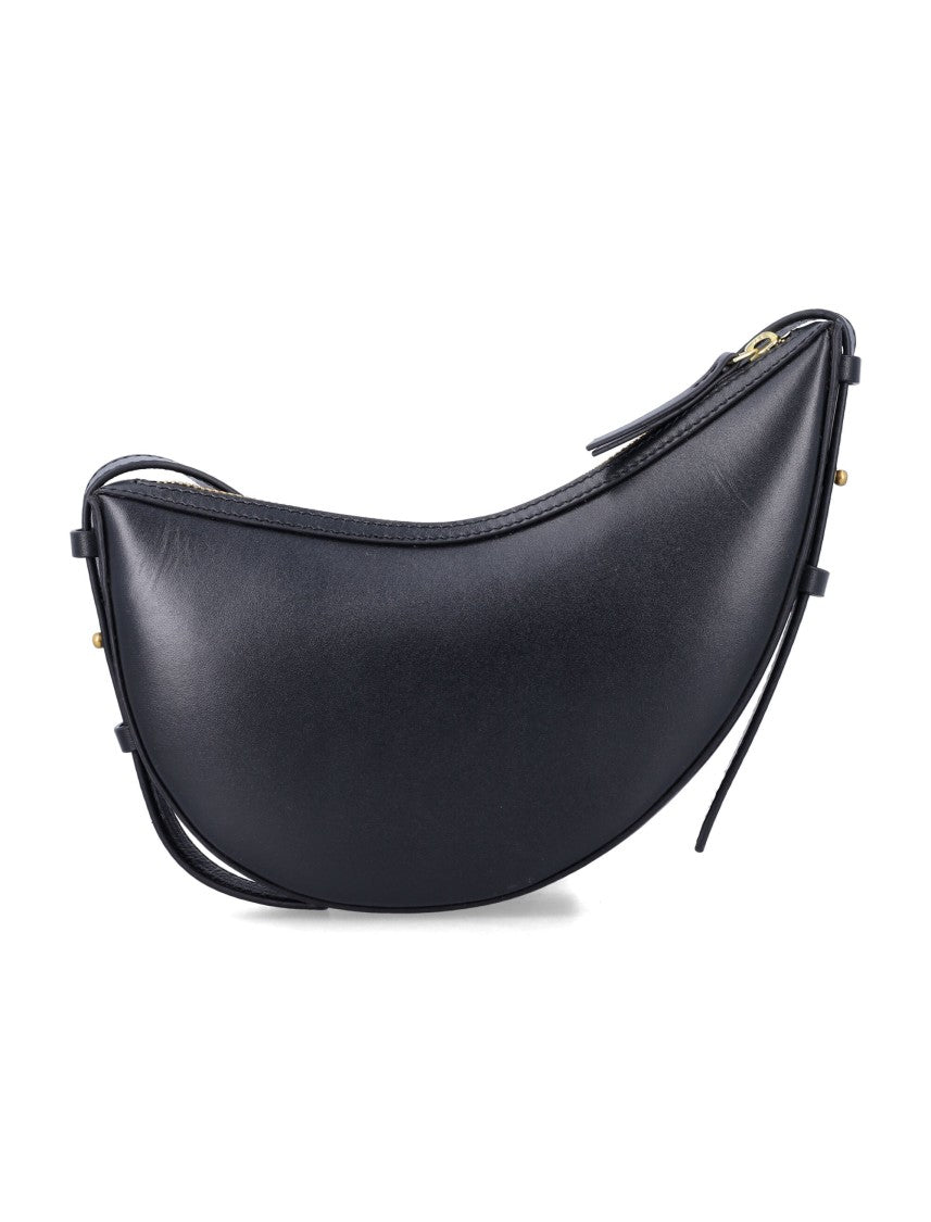 Soeur Contemporary Crescent-Shaped Black Leather Shoulder Bag