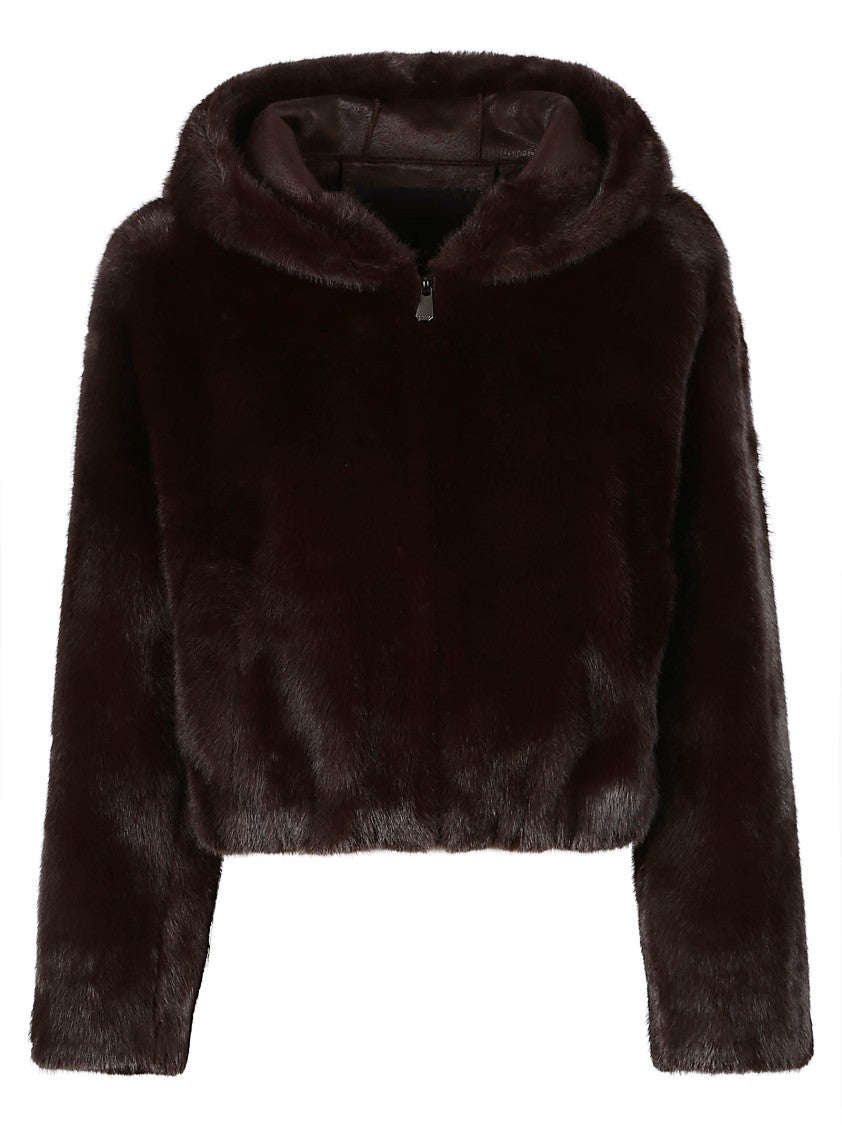 Pinko Gasteria Polyester Faux Fur Hooded Jacket