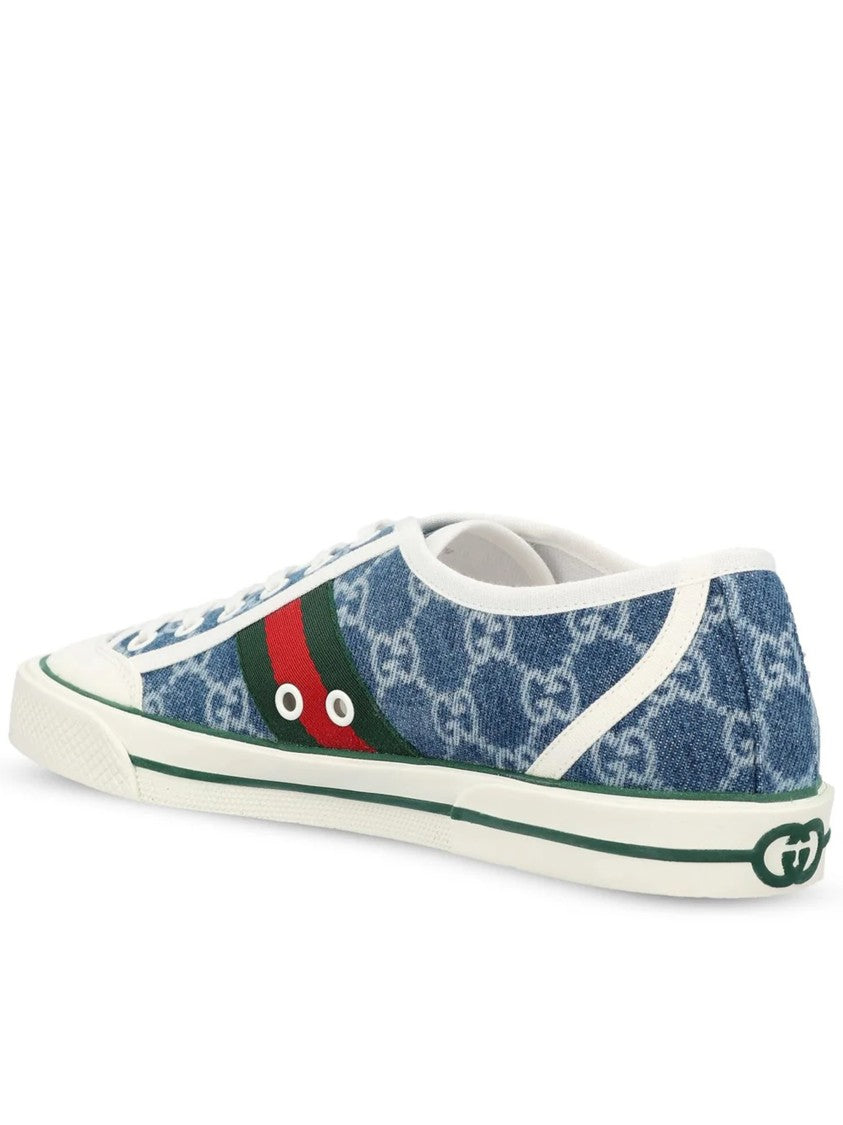 Gucci Blue Tennis Denim Monogram Stripe Sneakers