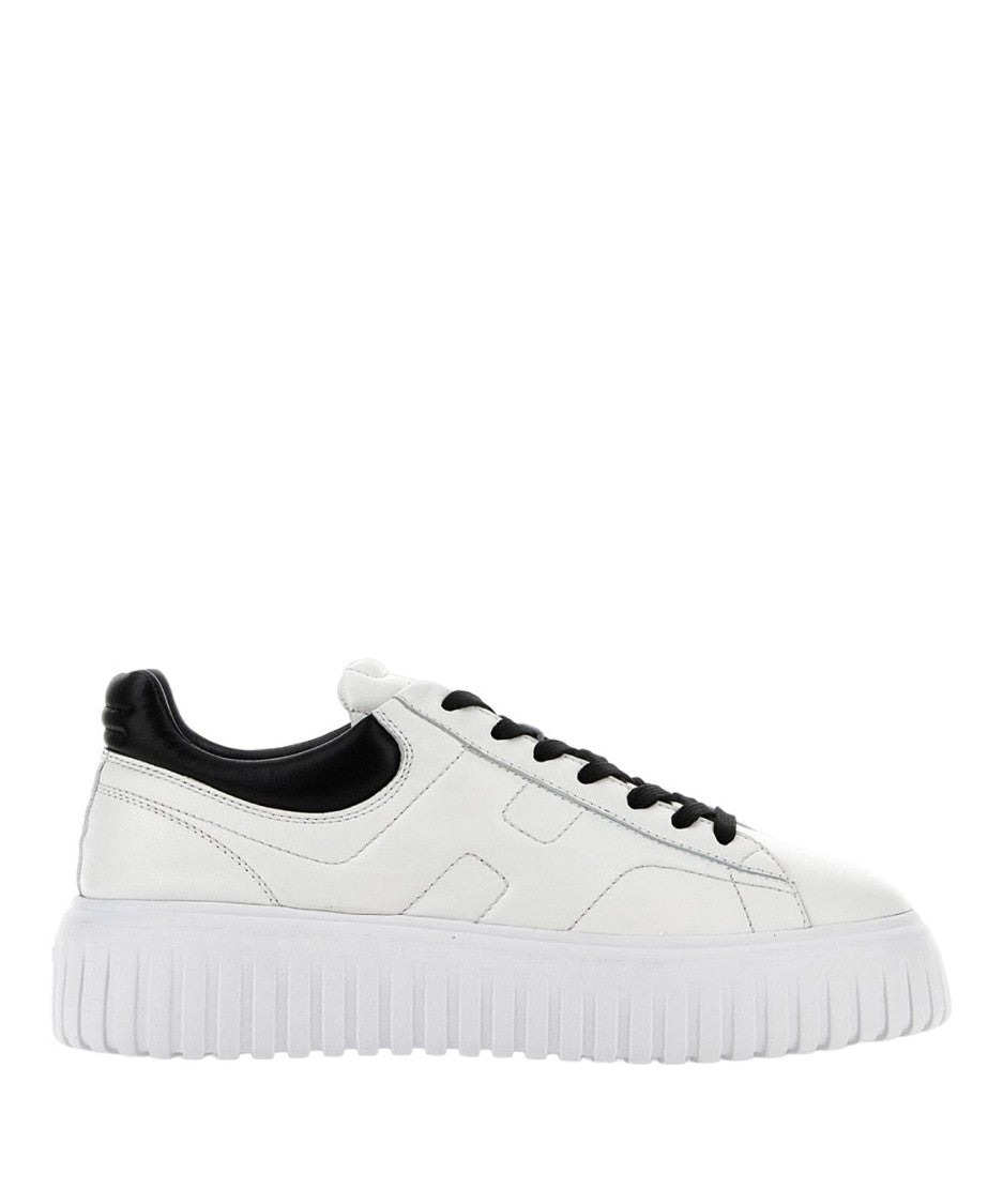 Hogan Dynamic White Leather Sneakers With Black Accents