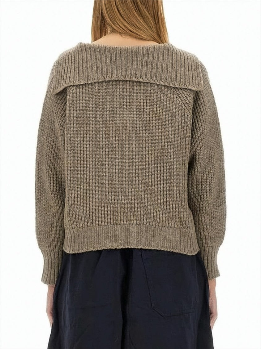 Margaret Howell Ribbed Knit Sweater With Folded Collar In Soft Merino Wool