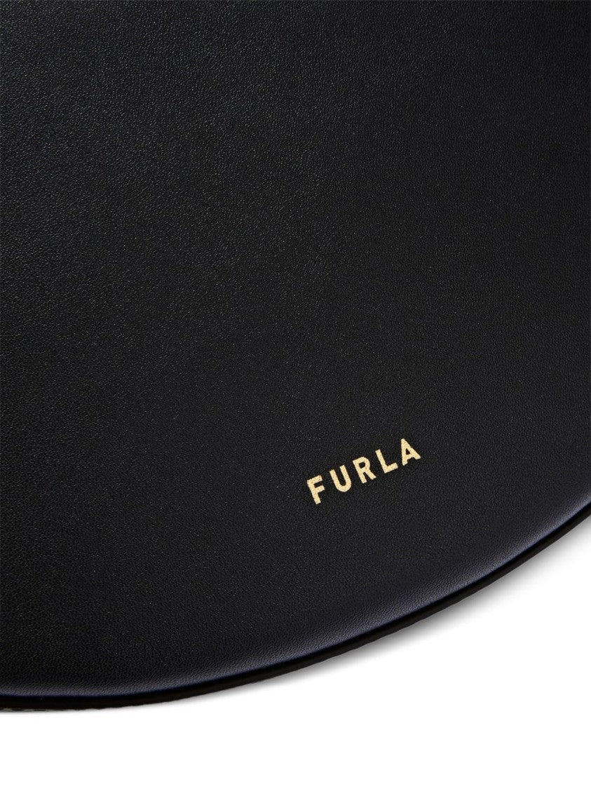 Furla Crescent-Shaped Black Leather Bag