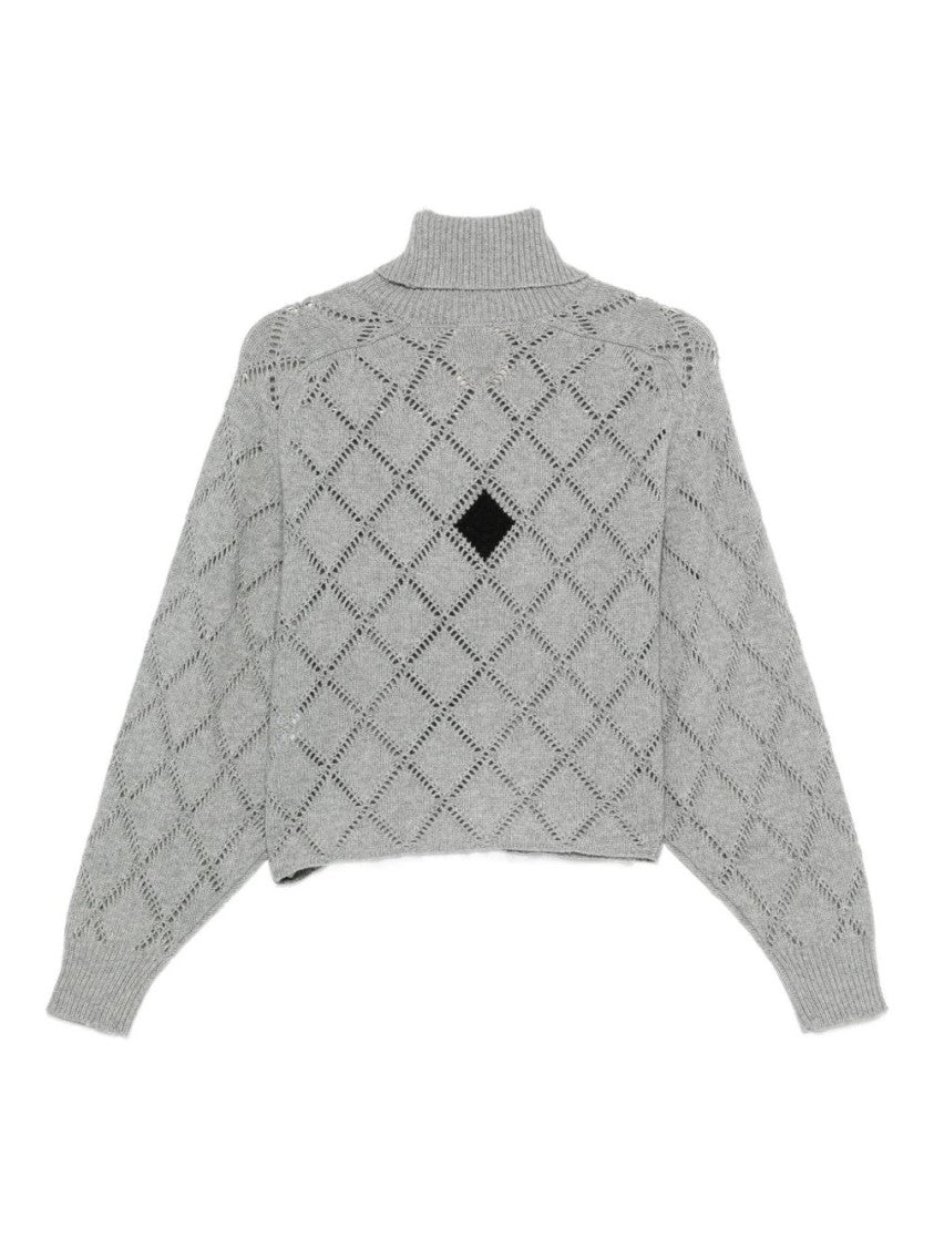 Semi Couture Cropped Knit Sweater With Diamond-Patterned Openwork Design