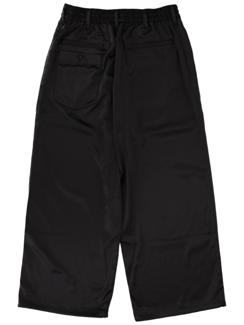 Y-3 Wide-Leg Satin Pants With Drawstring Waist And Three-Stripe Detail