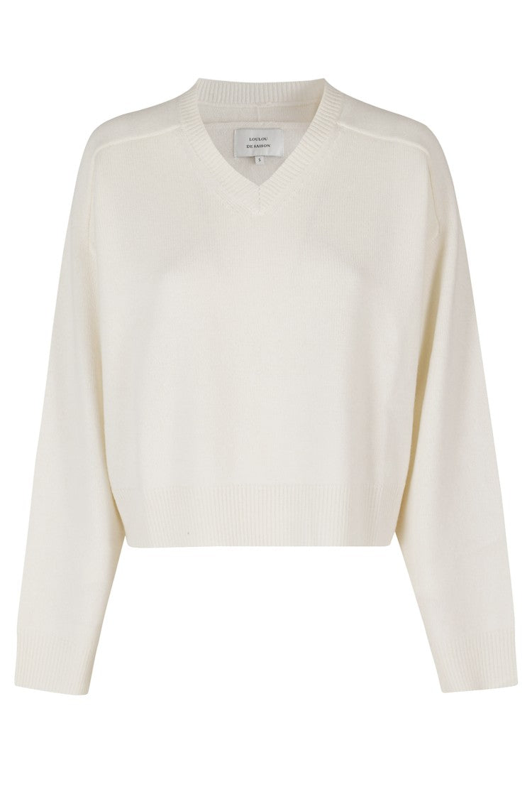 Loulou De Saison Ivory Anzor Dropped Shoulder V-Neck Cashmere Sweater