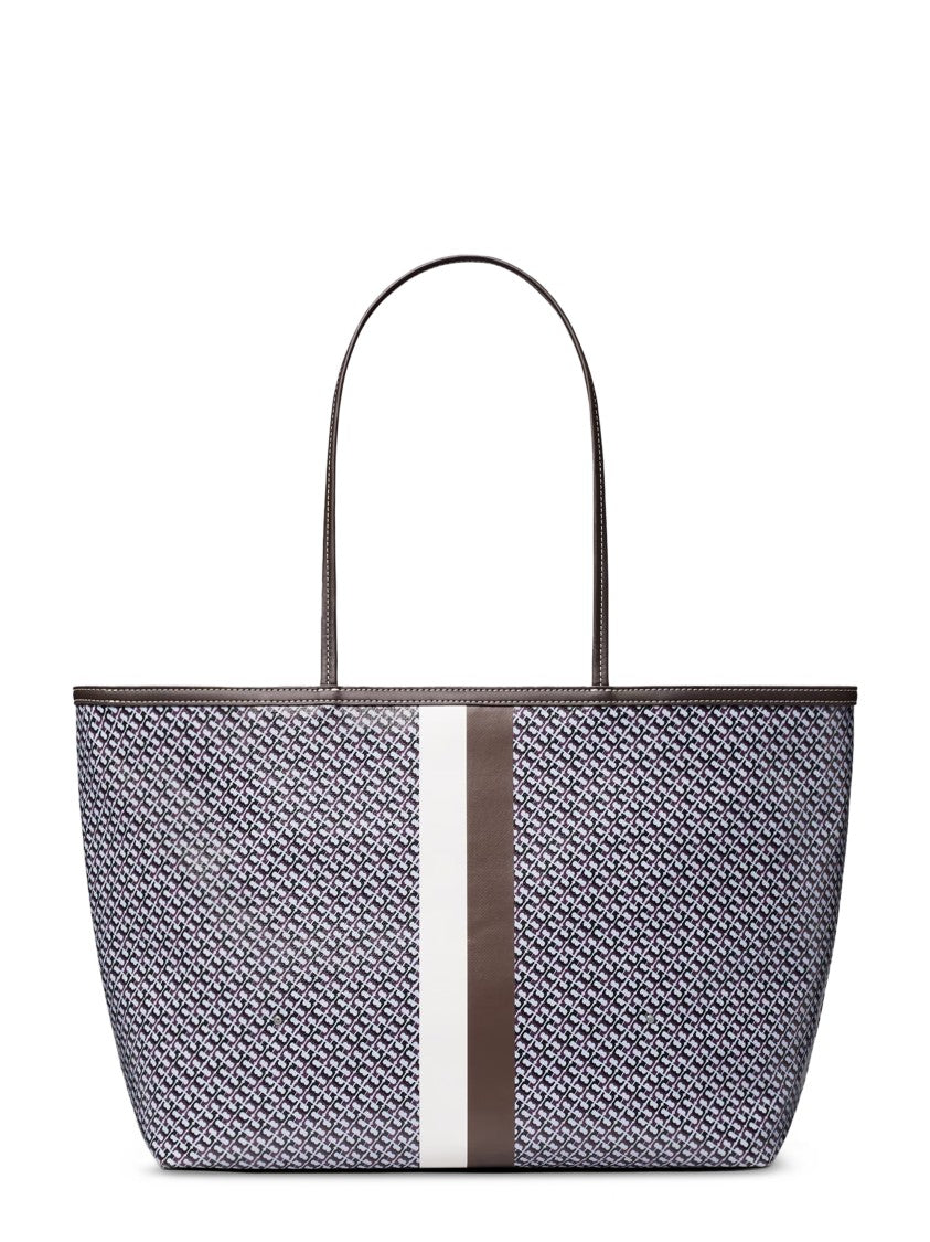 Tory Burch Textured Pattern Racer Tote With Contrasting Stripe Design