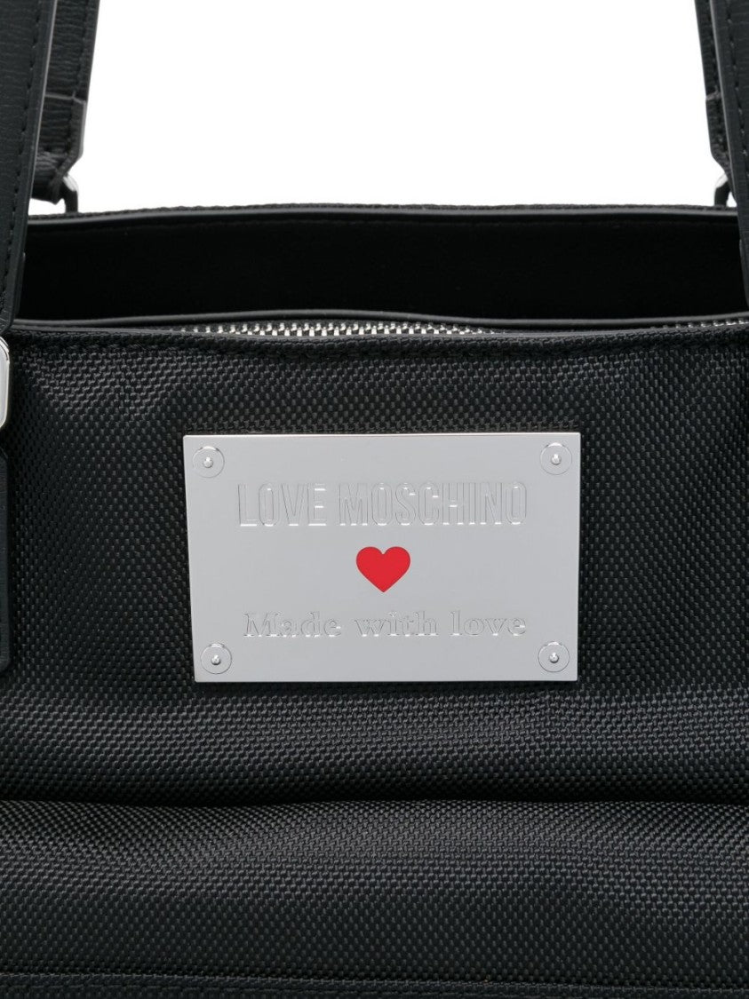 Love Moschino Black Tote Bag With Logo Plaque