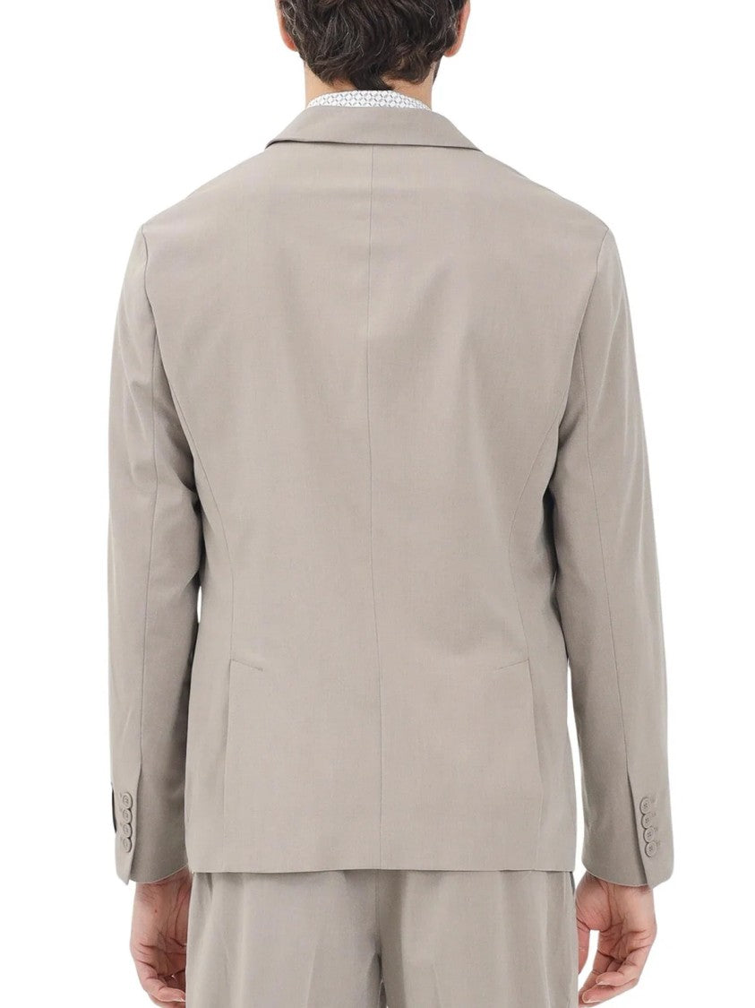 Armani Exchange Taupe Rounded Wool-Blend Blazer