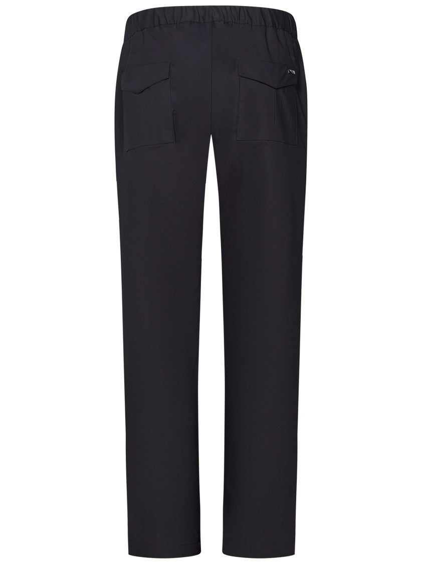 Herno Navy Blue Stretch Cotton Trousers With Pleat Detail