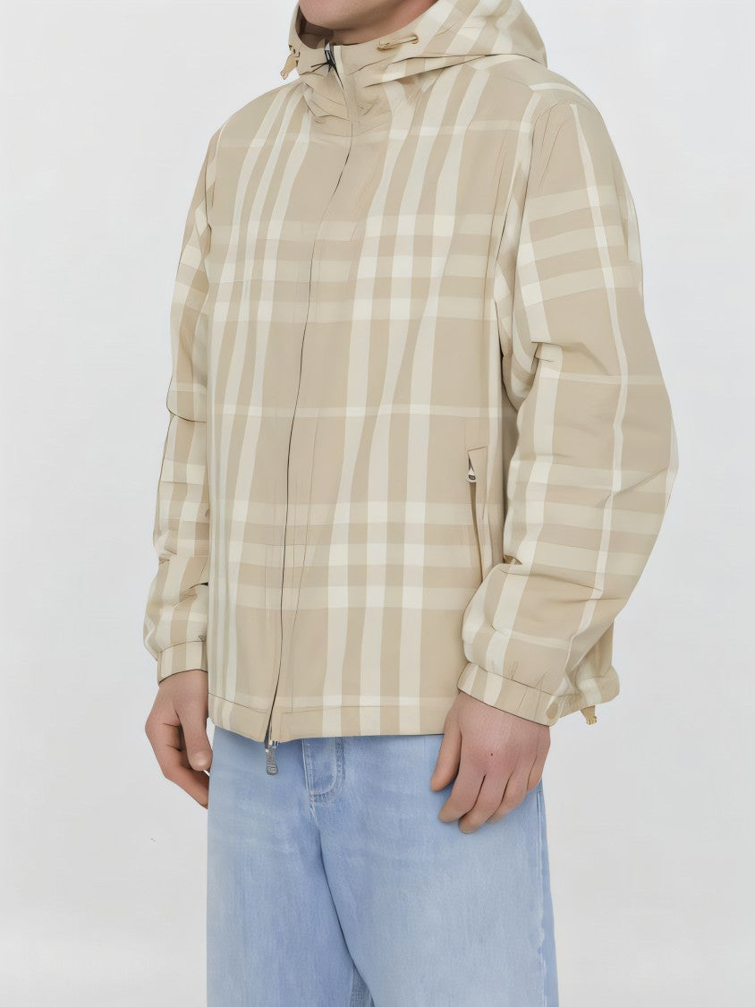 Burberry Hooded Casual Jacket With Subtle Plaid And Zip Closure