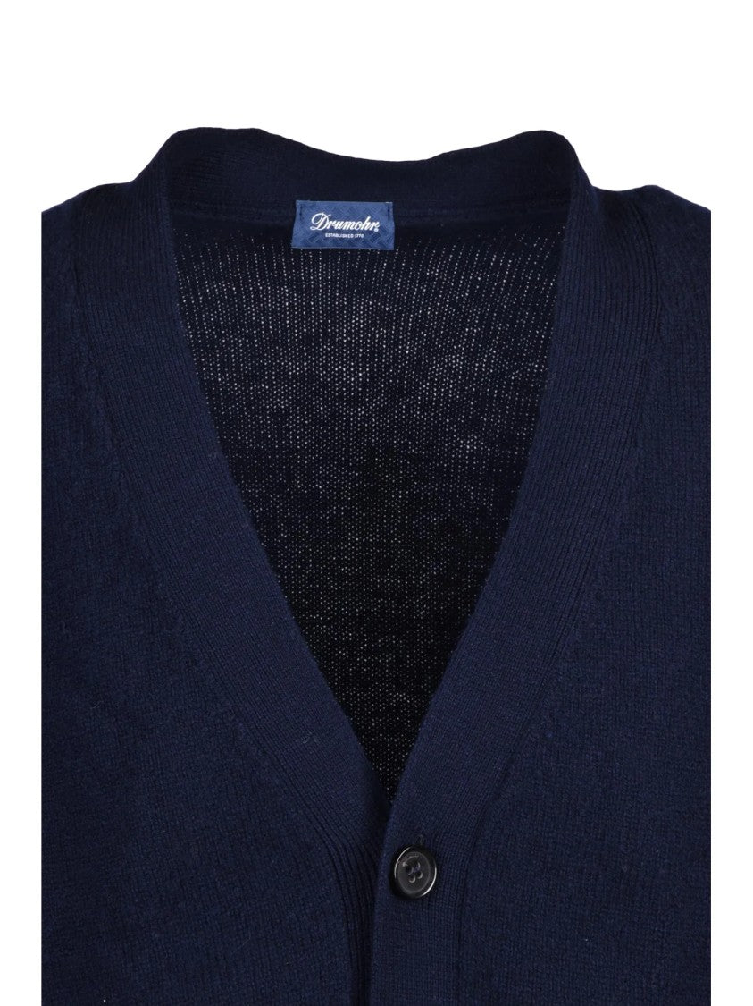 Drumohr Deep Navy Wool V-Neck Cardigan