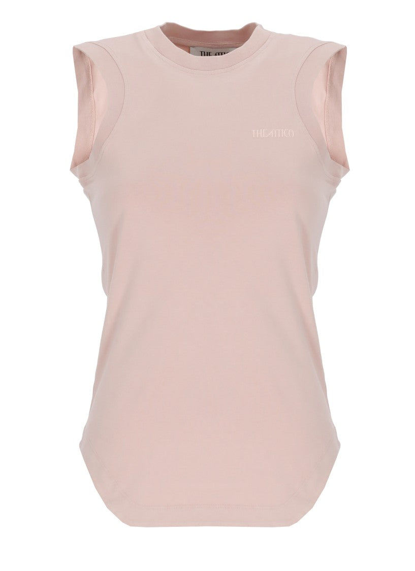 The Attico Pink Reese Embroidered Cotton Tank Top