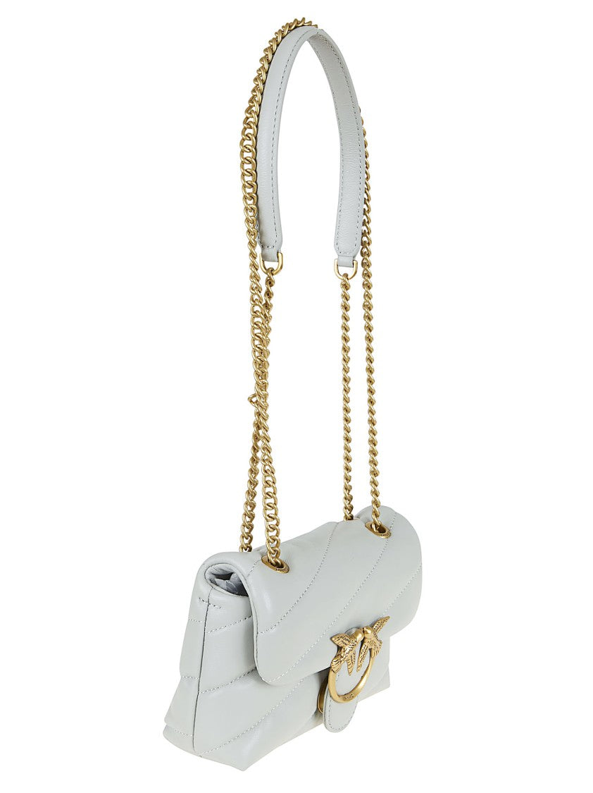Pinko Quilted White Leather Shoulder Bag With Logo Plaque