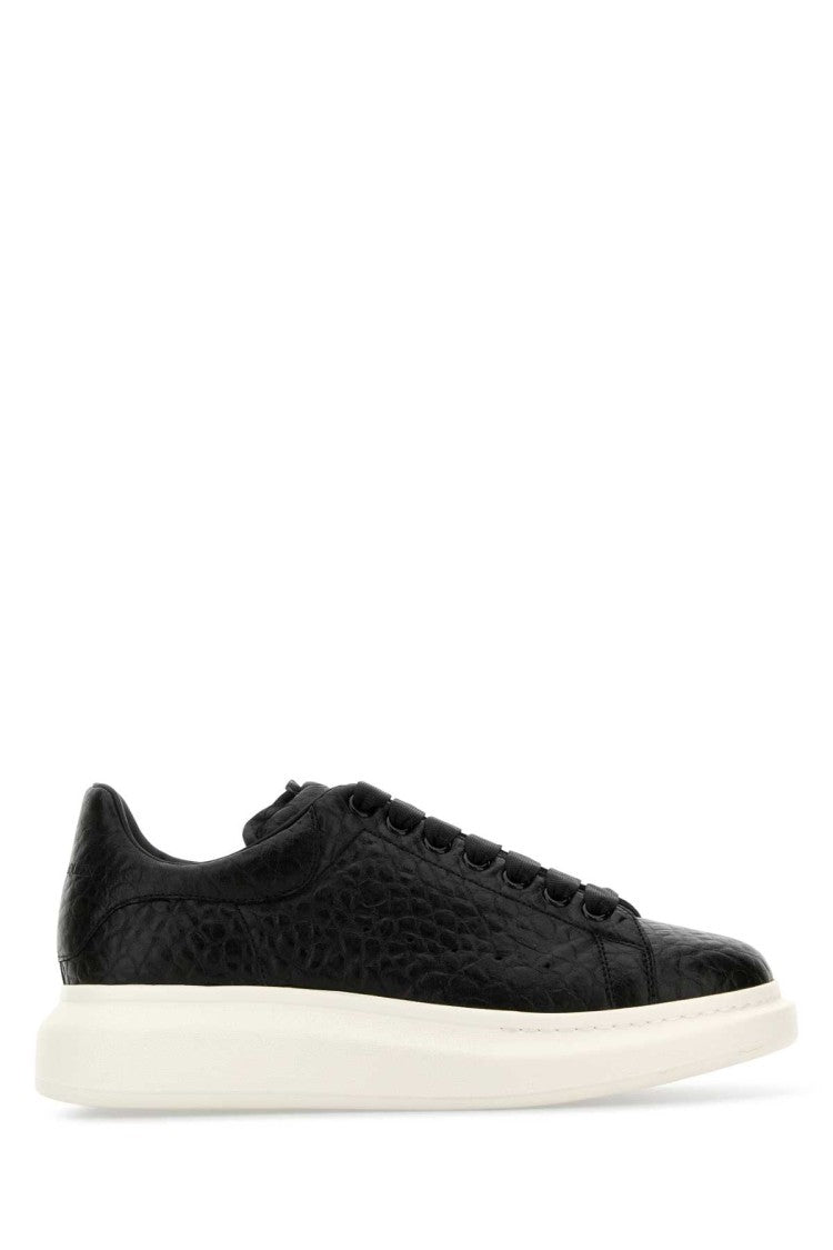 Alexander Mcqueen Black Leather Sneakers With Black Leather Heel