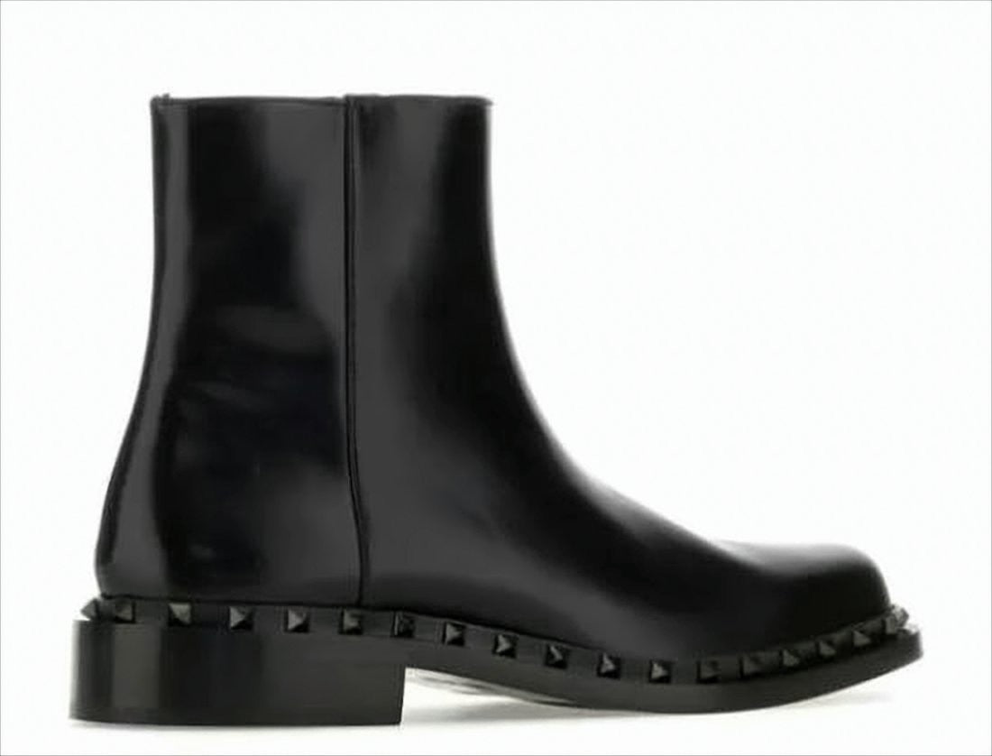 Valentino Garavani Calf Leather Ankle Boots With Pyramid Studs
