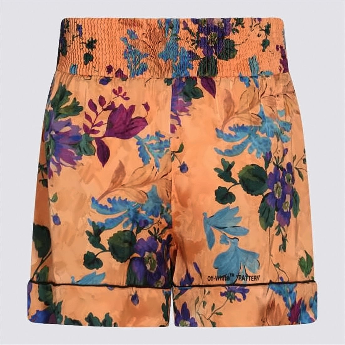 Off-White Floral Patterned Off-White Shorts With Comfortable Smocked Waistband
