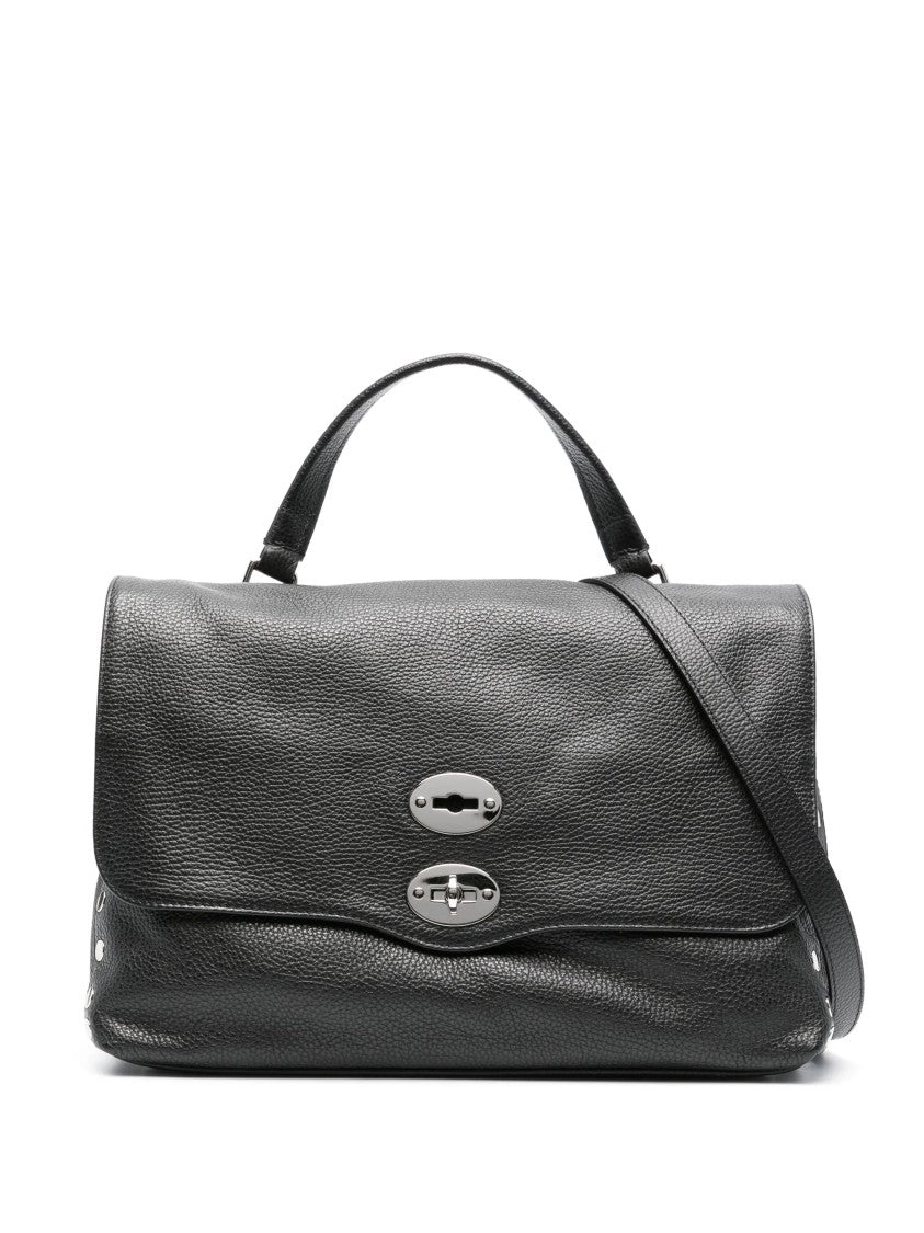 Zanellato Pebbled Leather Shoulder Bag With Silver Eyelet Accents