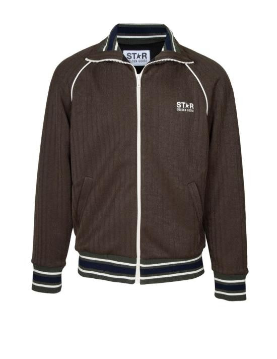 Golden Goose Zip-Up Green Casual Jacket With Contrasting Piping