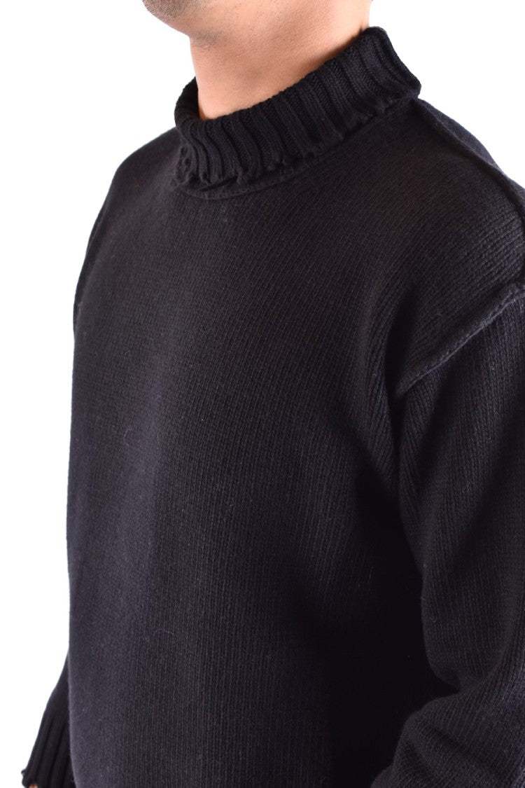 Isabel Benenato Ribbed Black Knit Sweater With Mock Neck