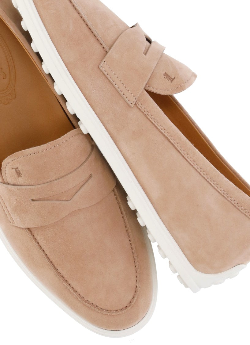 Tod's Pink Suede Leather Loafers