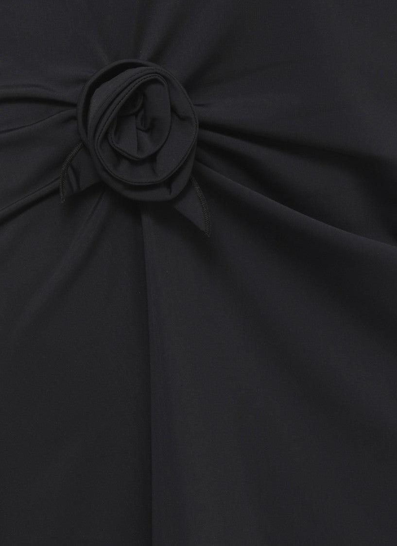 Coperni Asymmetrical Black Dress With Fabric Rose Accents