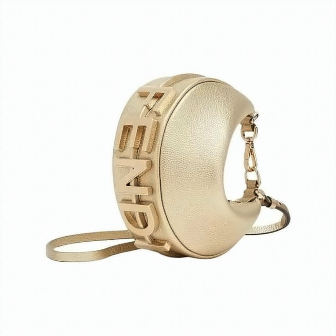 Fendi Crescent Shaped Textured Calf Leather Tote Bag With Gold-Tone Hardware