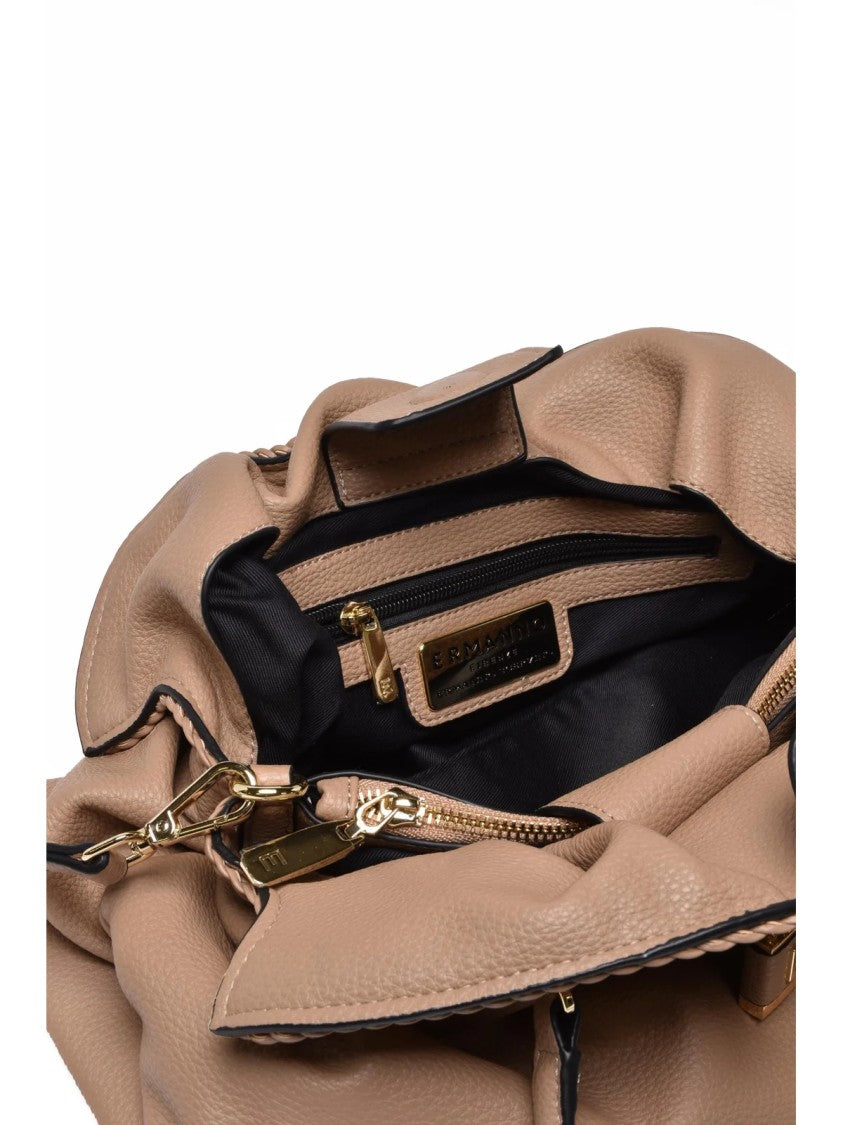 Ermanno Firenze Beige Octavia Gathered Polyurethane Shoulder Bag