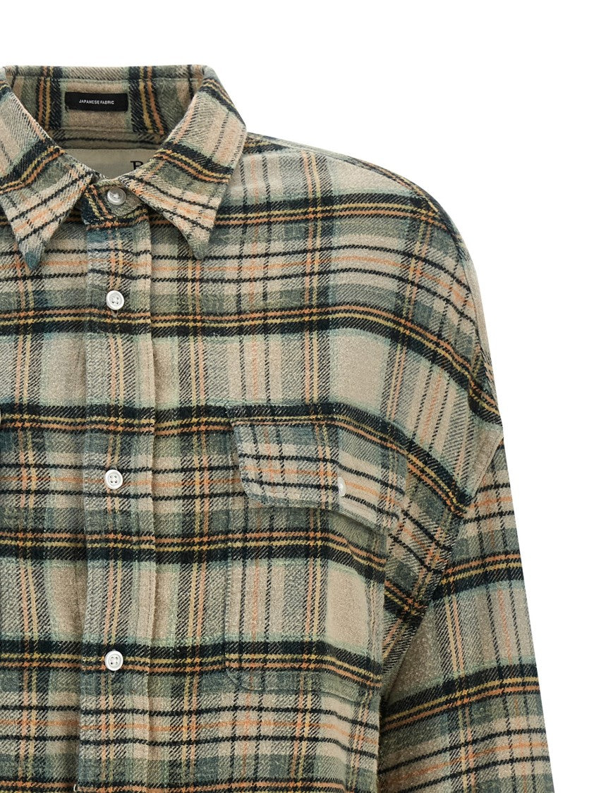 R13 Cropped Check Print Shirt With Fringed Asymmetric Hem