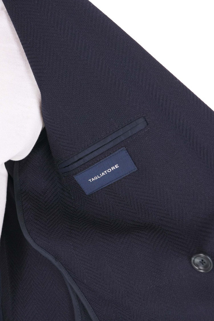 Tagliatore Montecarlo Herringbone Virgin Wool Double-Breasted Blazer