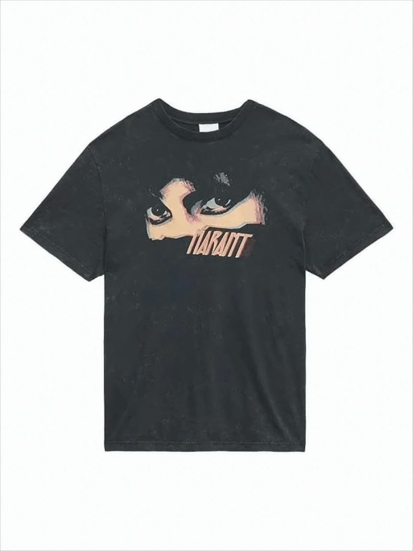Isabel Marant Washed Black Graphic Print Short-Sleeve T-Shirt
