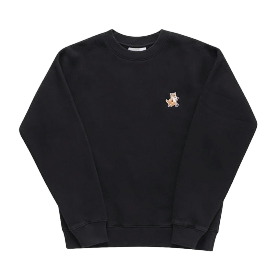 Maison Kitsuné Long-Sleeved Black Crewneck Sweatshirt With Embroidered Fox Emblem