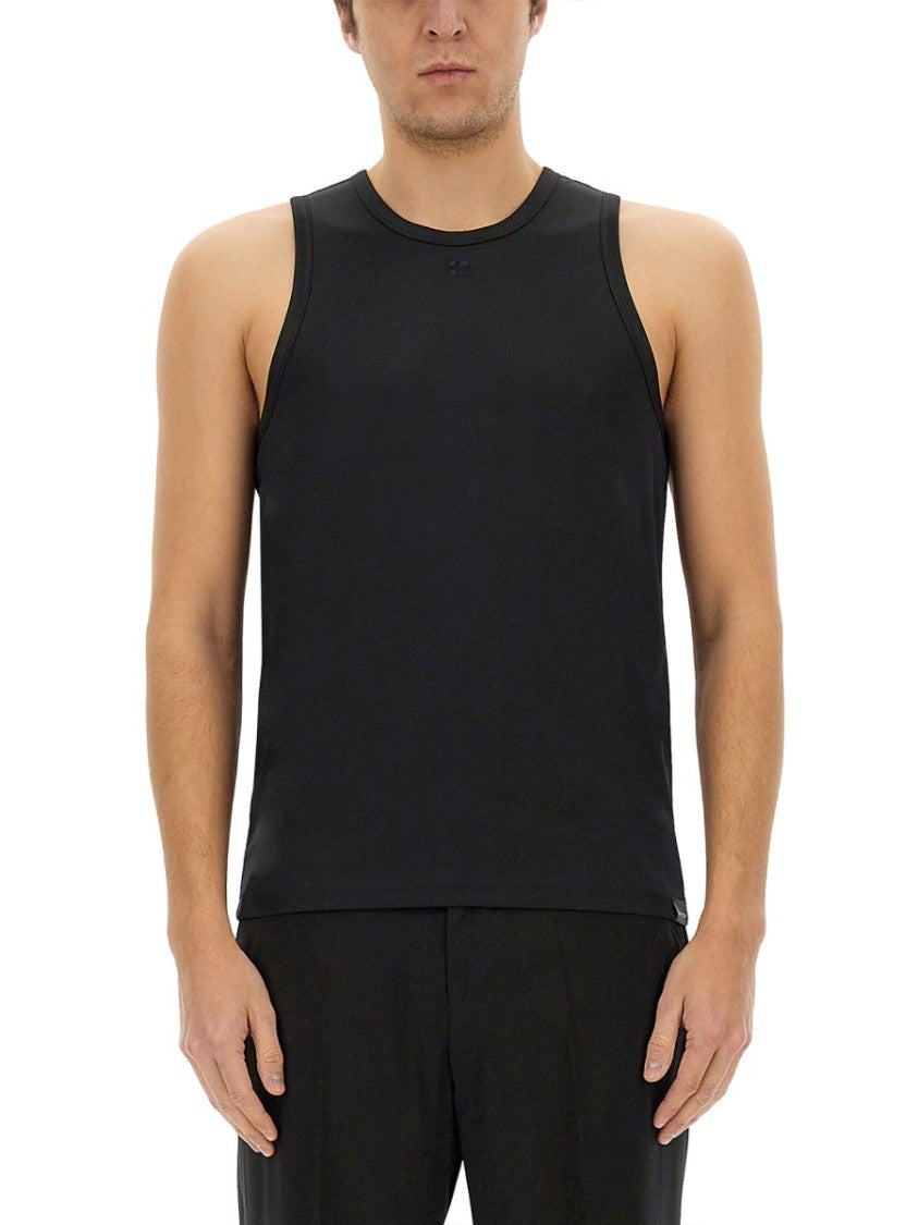 Courrèges Fitted Black Tank Top With Rounded Neckline