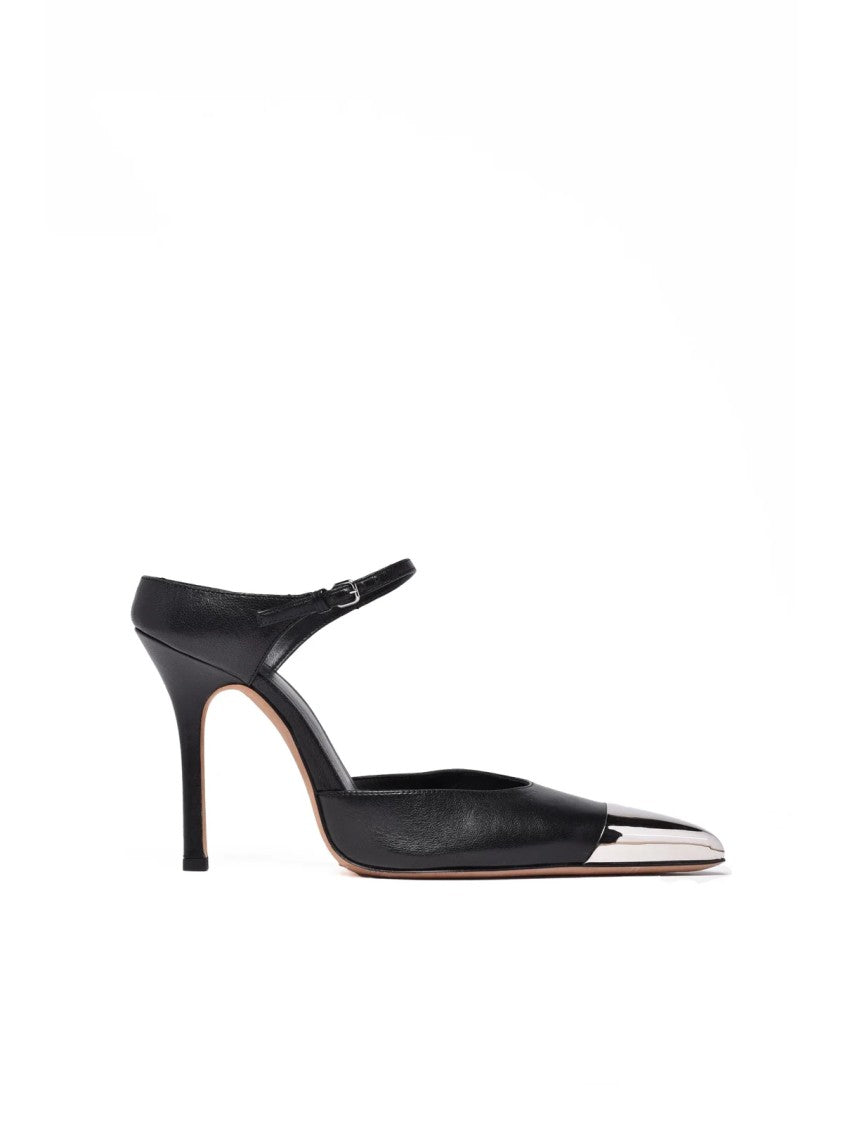 Sportmax Black Leather Ankle-Strap High-Heel Pumps