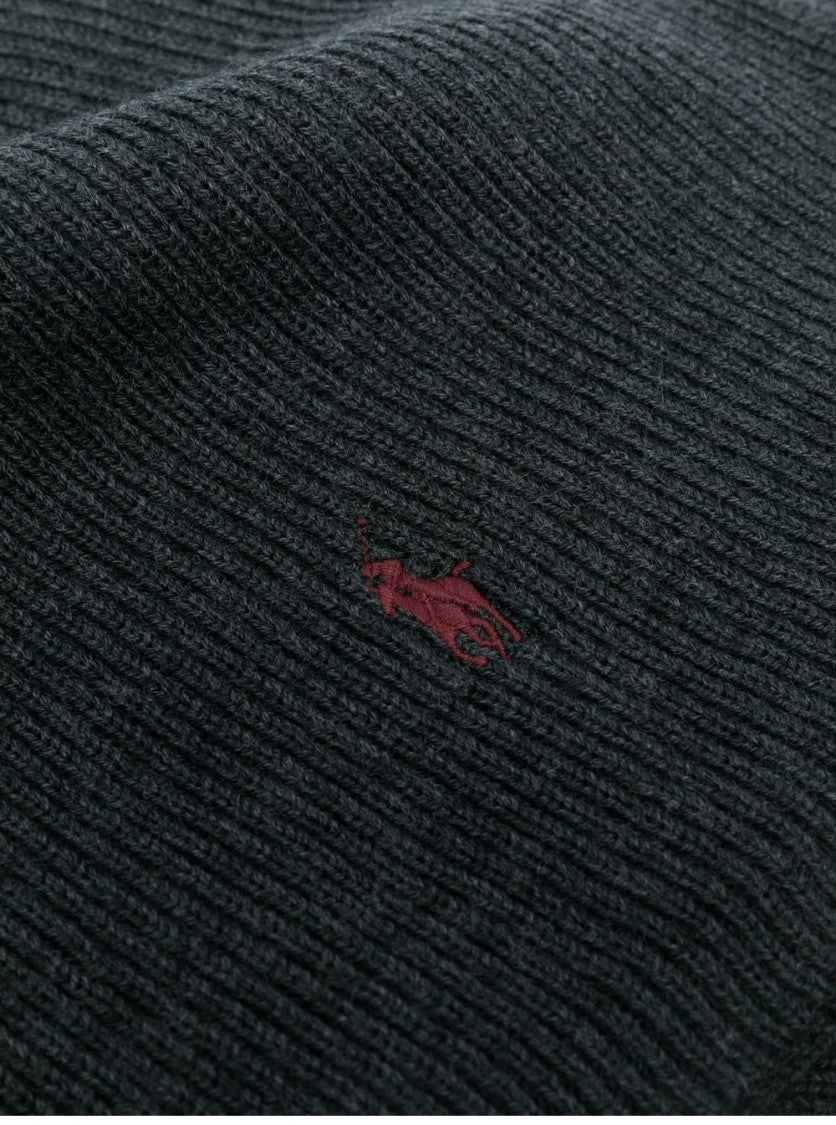 Polo Ralph Lauren Textured Knit Black Merino Wool Scarf