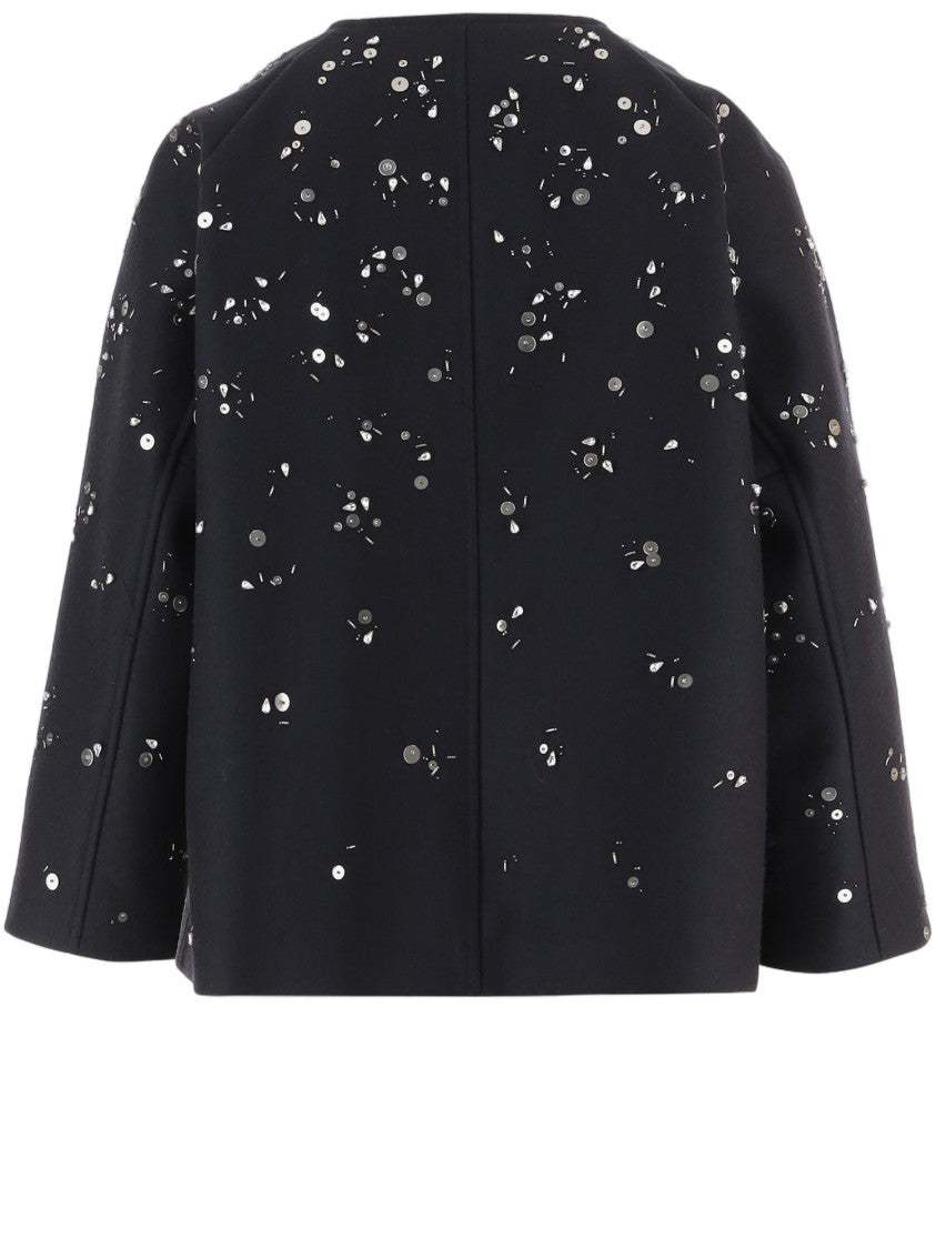 Jil Sander Dark Navy Metallic Embellished Virgin Wool Jacket