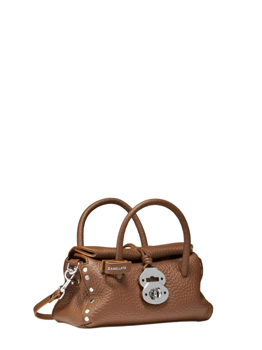 Zanellato Brown Pebbled Leather Turn-Lock Shoulder Bag