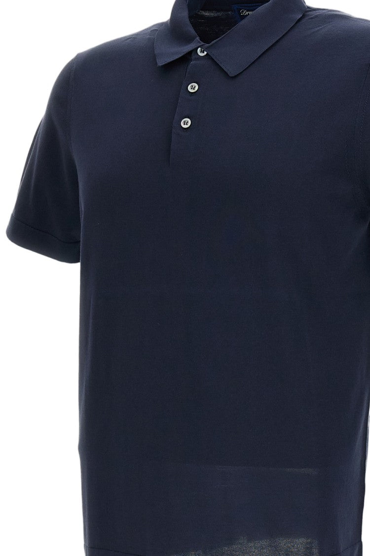 Drumohr Blue Cotton Short-Sleeved Polo Shirt